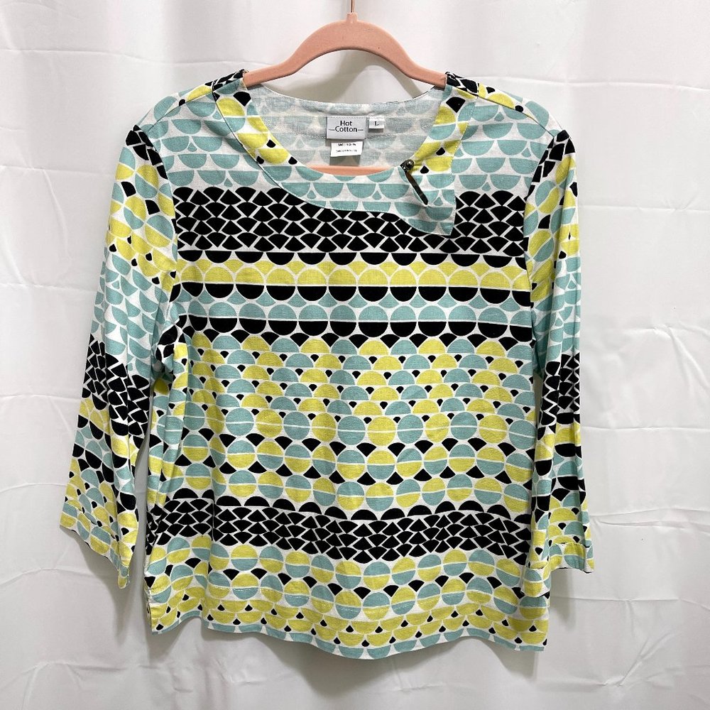 Hot Cotton Scoop Neck Top, Sz L, Multicolor, Linen Blend,   PM22